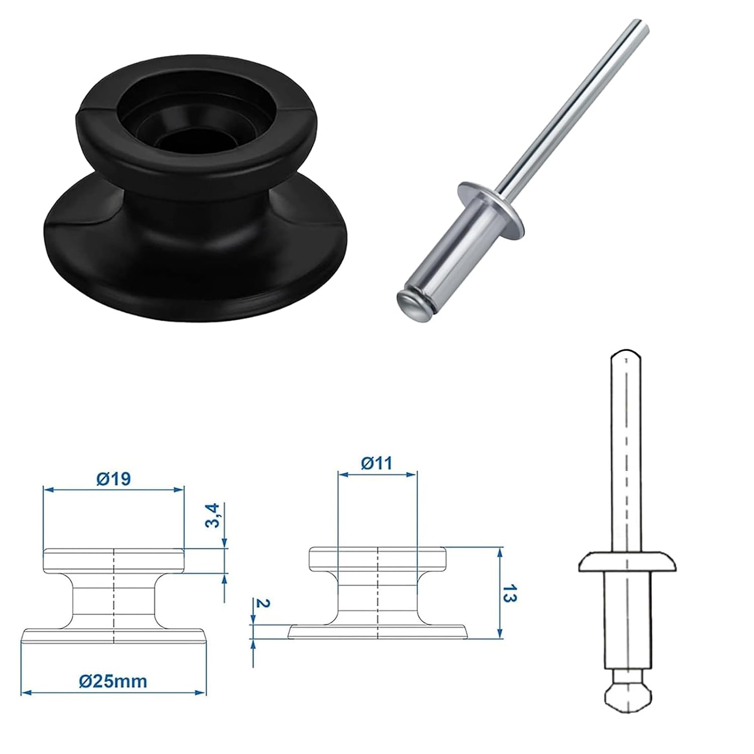 Detalle de Lot de 30 Boutons Ronds de Fixation pour bâche de remorque – Rivets inclus – Plastique dur et robuste