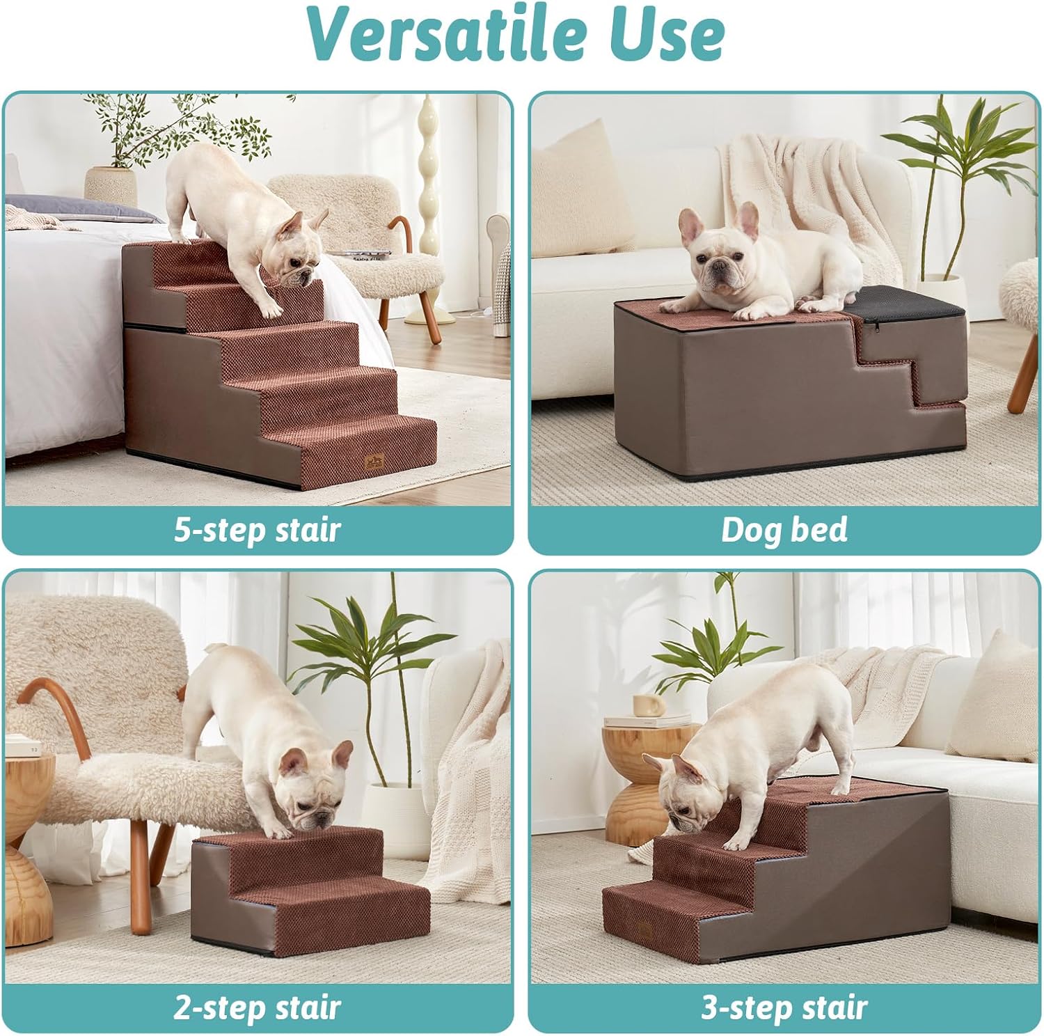 Thumbnail 3 de COZY KISS Wide Dog Stairs for Bed & Sofa: 5-Step, 50cm Wide, Non-Slip & Washable