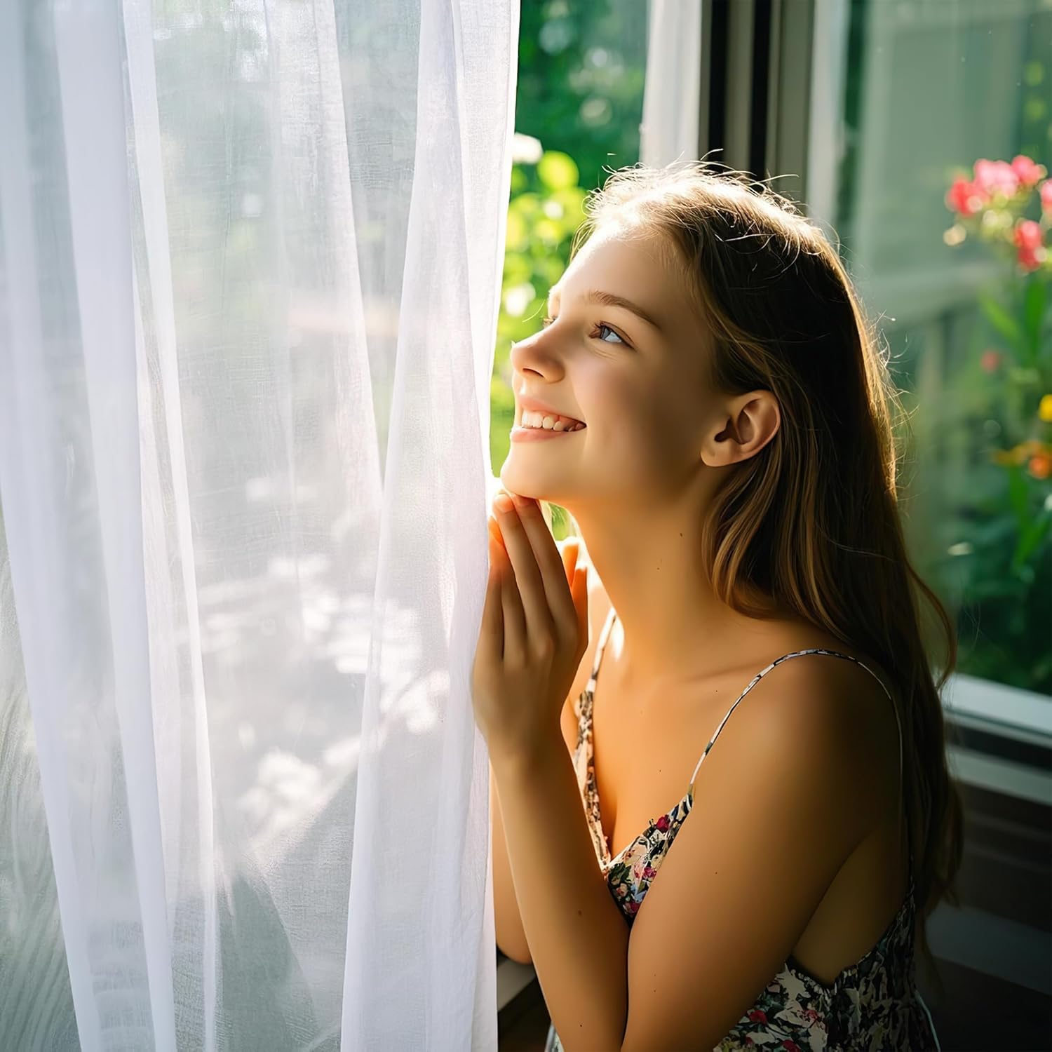 Thumbnail 6 de PONY DANCE Voile Gardinen (2er-Set) 230 cm hoch, transparent mit Ösen – Leinenoptik in Weiß