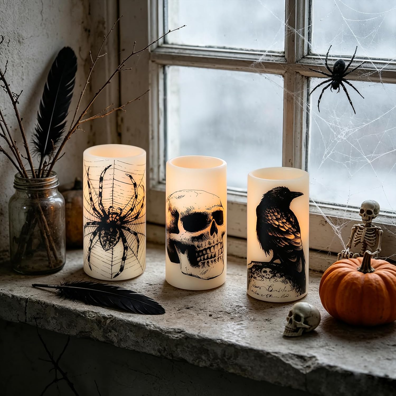 Detalle de Eldnacele SK003 Halloween Flameless Candles, 3-Pack with 6-Hour Timer