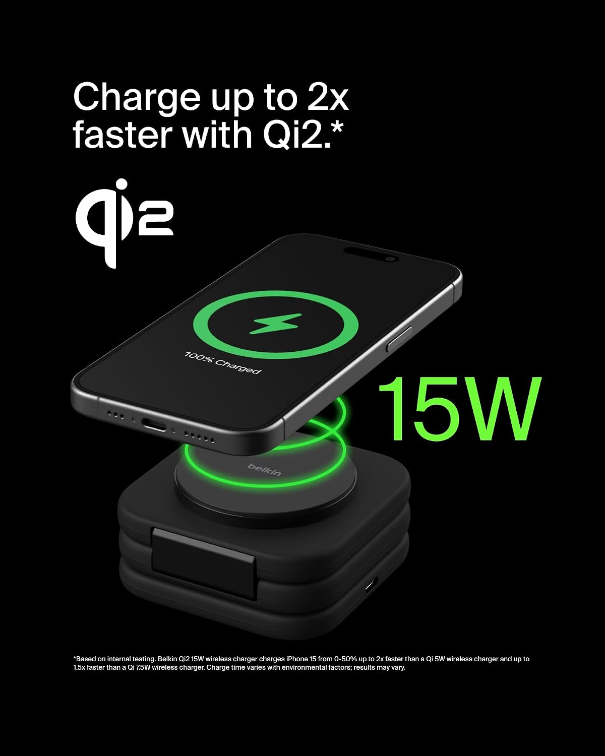Detalle de Belkin BoostCharge Pro Foldable Qi2-Certified 3-in-1 Wireless Charger Travel Pad (MagSafe-compatible, up to 15W)