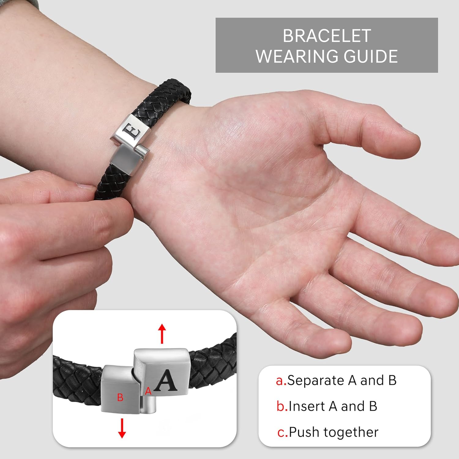 Thumbnail 1 de HSWYFCJY Lederarmband für Herren – personalisierbares Schwarz Geflochtenes Leder mit Magnetverschluss