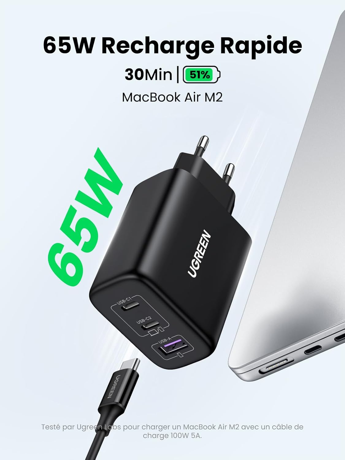 Detalle 2 de UGREEN Zapix 65W chargeur USB C rapide 🔌