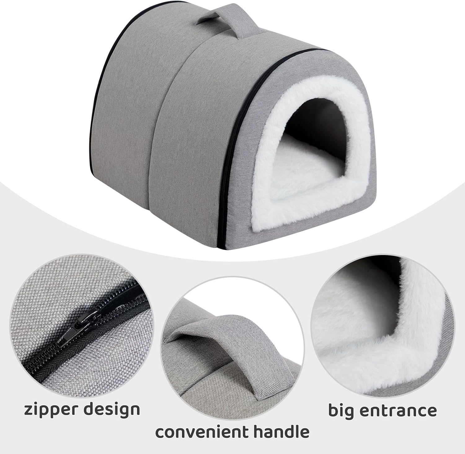 Thumbnail 6 de Hollypet Lit 2 en 1 pliable en lin pour chat et petits chiens (gris) – maison fermée ou canapé