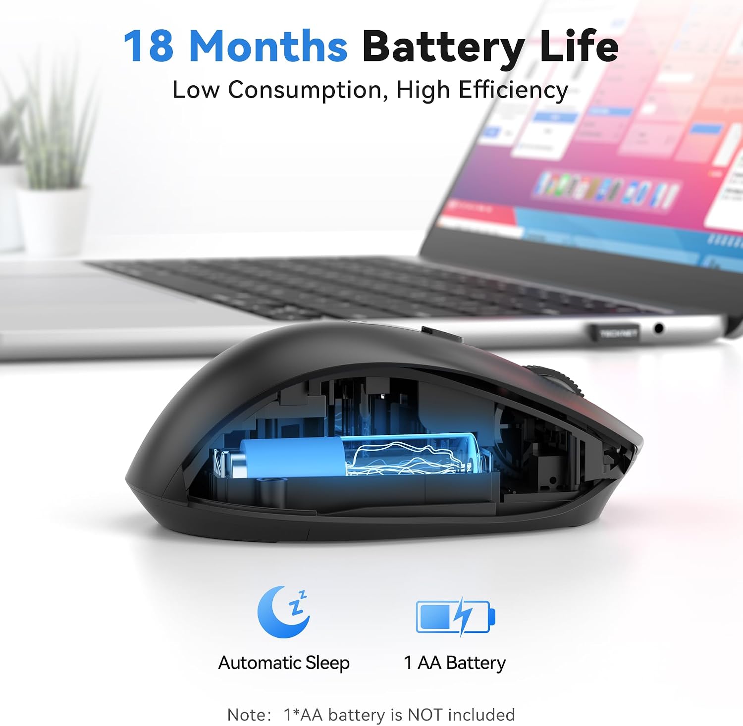 Detalle 1 de TECKNET EWM01005BA01 Wireless Mouse, Dual-Mode, Silent Click, 5-Level DPI