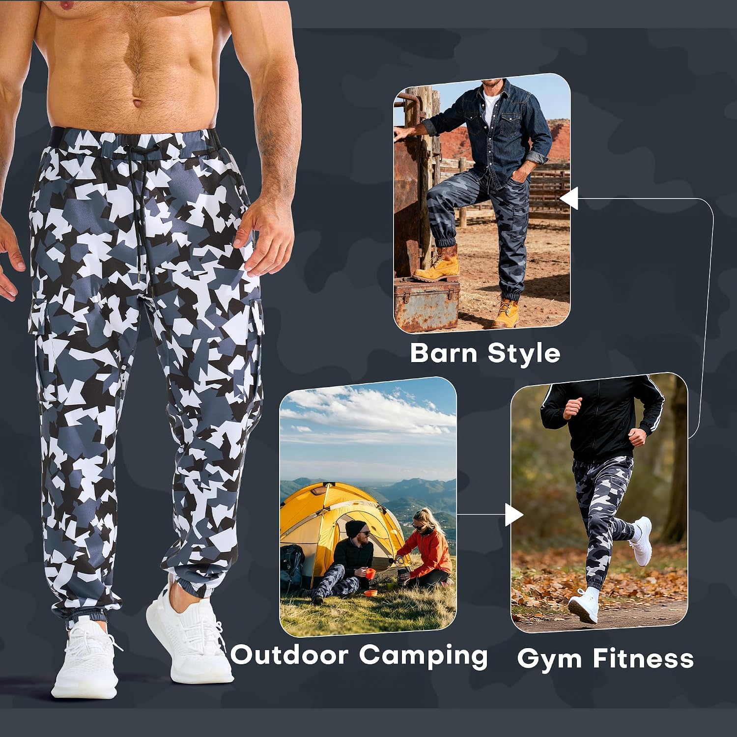Thumbnail 4 de BROKIG Mens Gym Trousers: Lightweight Camouflage Joggers for Training and Beyond
