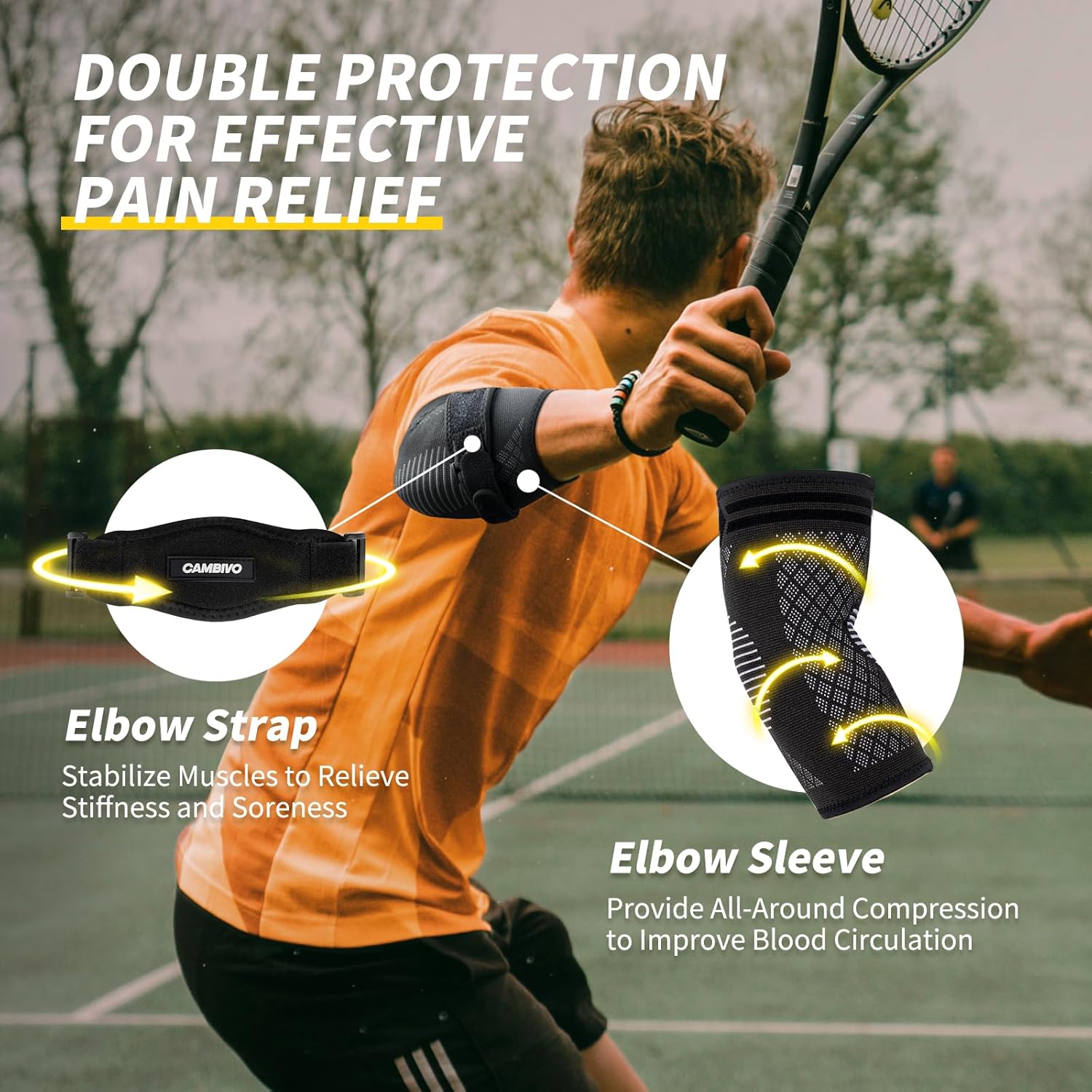Detalle 2 de CAMBIVO EB25 Elbow Brace Set with Compression Sleeves and Adjustable Strap