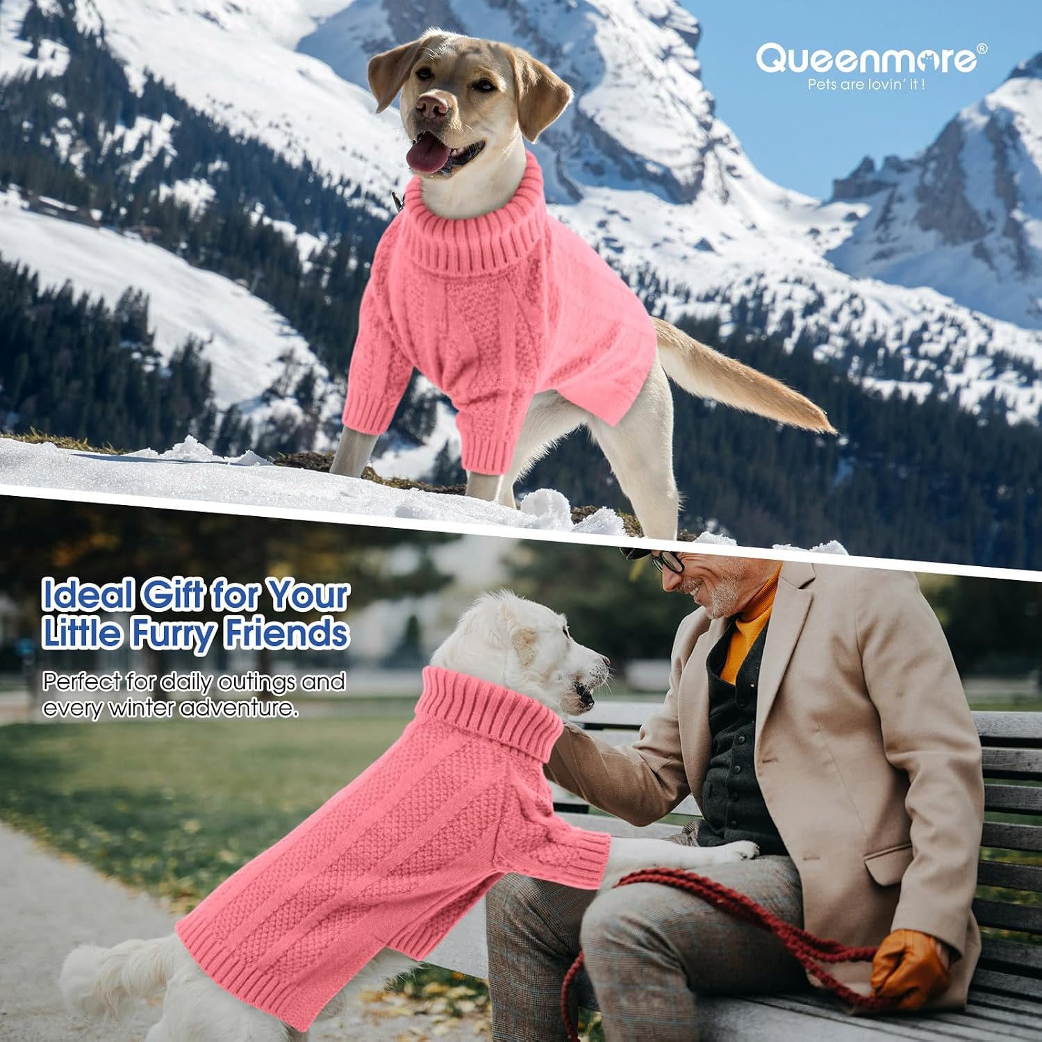 Detalle de Queenmore Dog Jumper Soft & Cozy Knitwear – Pink, Medium (M)