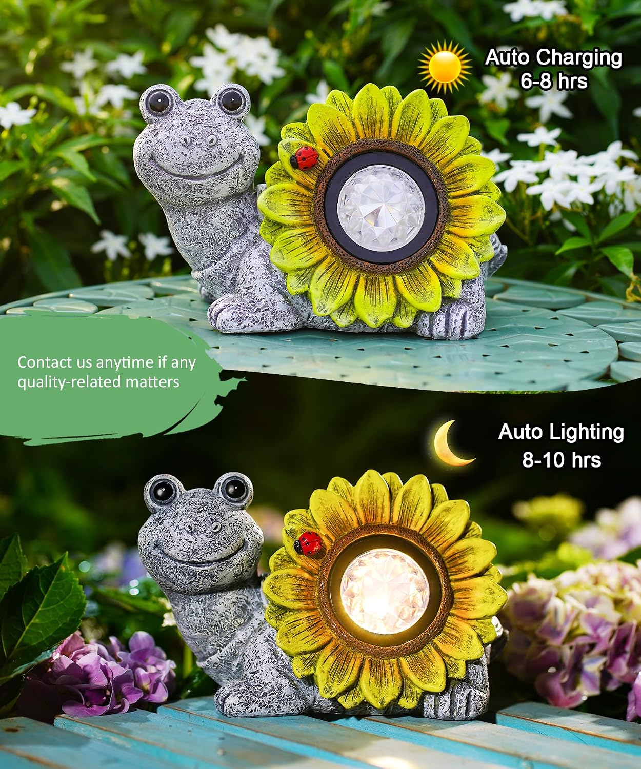 Detalle de Yeomoo Solar Schildkröte Deko Figur mit Sonnenblume & Käfer – wetterfestes Ambiente im Garten & Zuhause