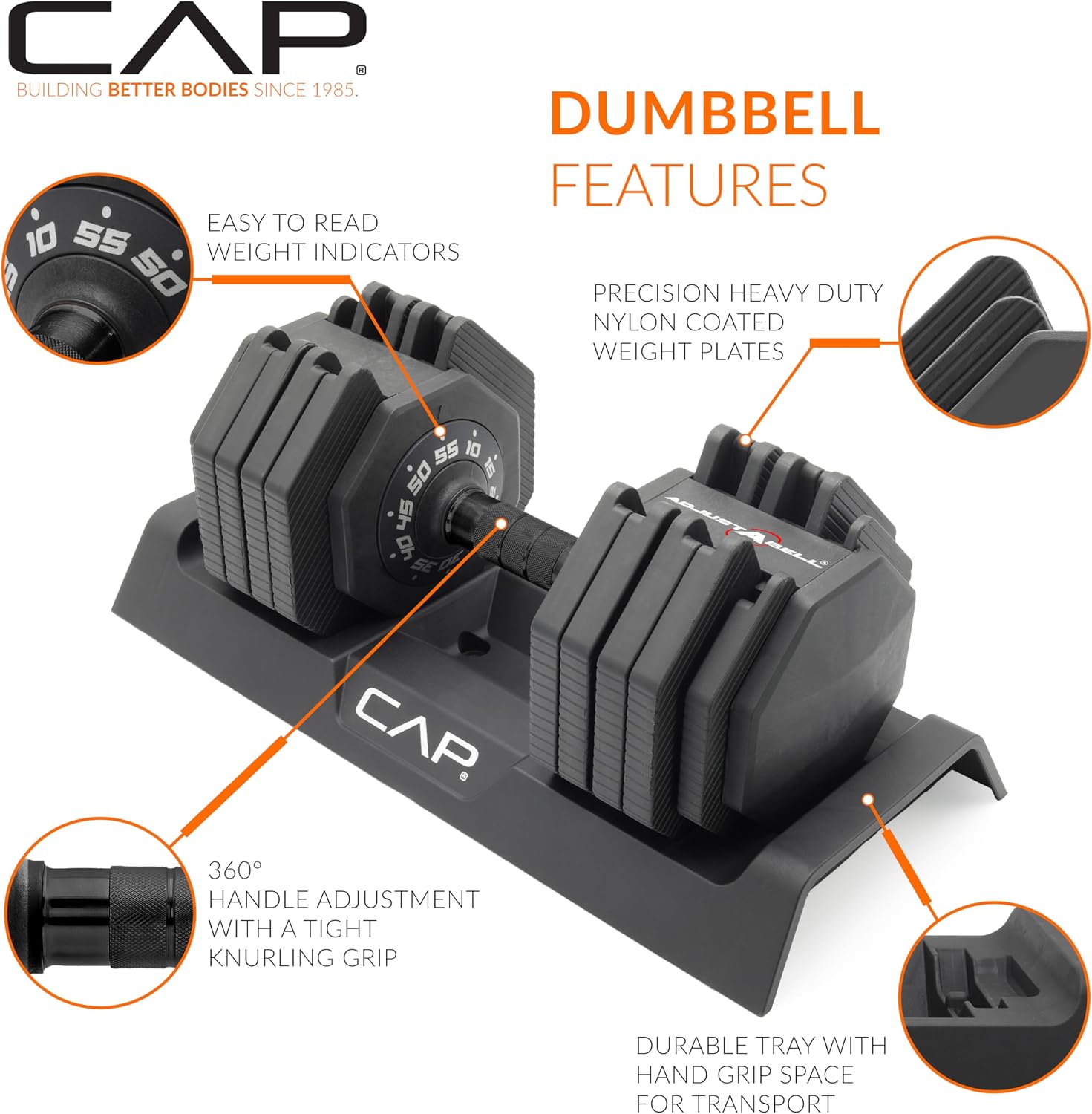 Detalle de CAP ADJUSTABELL Adjustable Dumbbell Set — Premium 55 lb Pair with Quick Select System