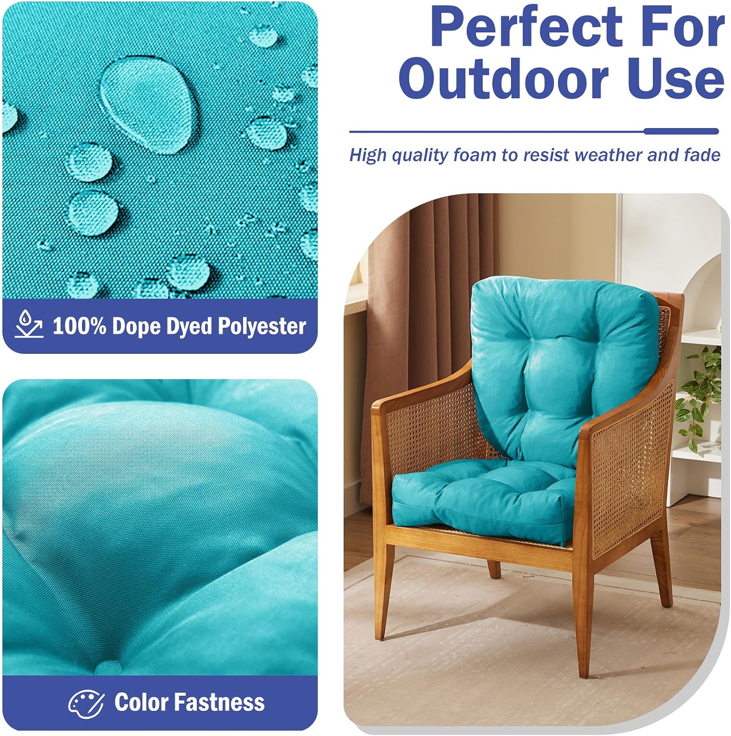 Detalle de IPYNBAP Outdoor Chair Cushions, Set of 2, Teal, Tufted with Ties