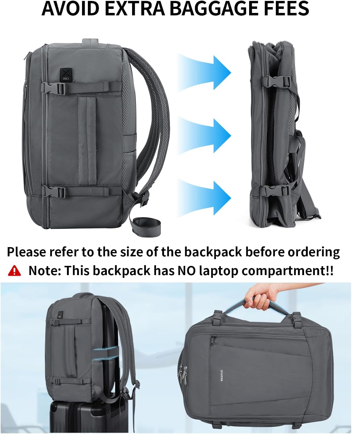 Thumbnail 6 de ECOHUB 17'' Travel Backpack: 25L Personal Item with USB Port, Flight Approved & Water Resistant