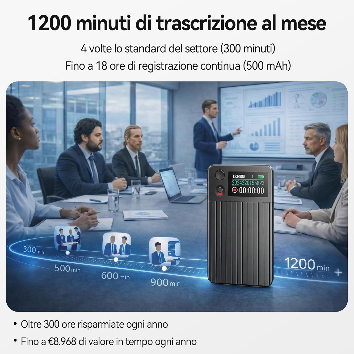Detalle de KaiwuTek Note Pro Registratore Vocale AI con trascrizione e custodia magnetica