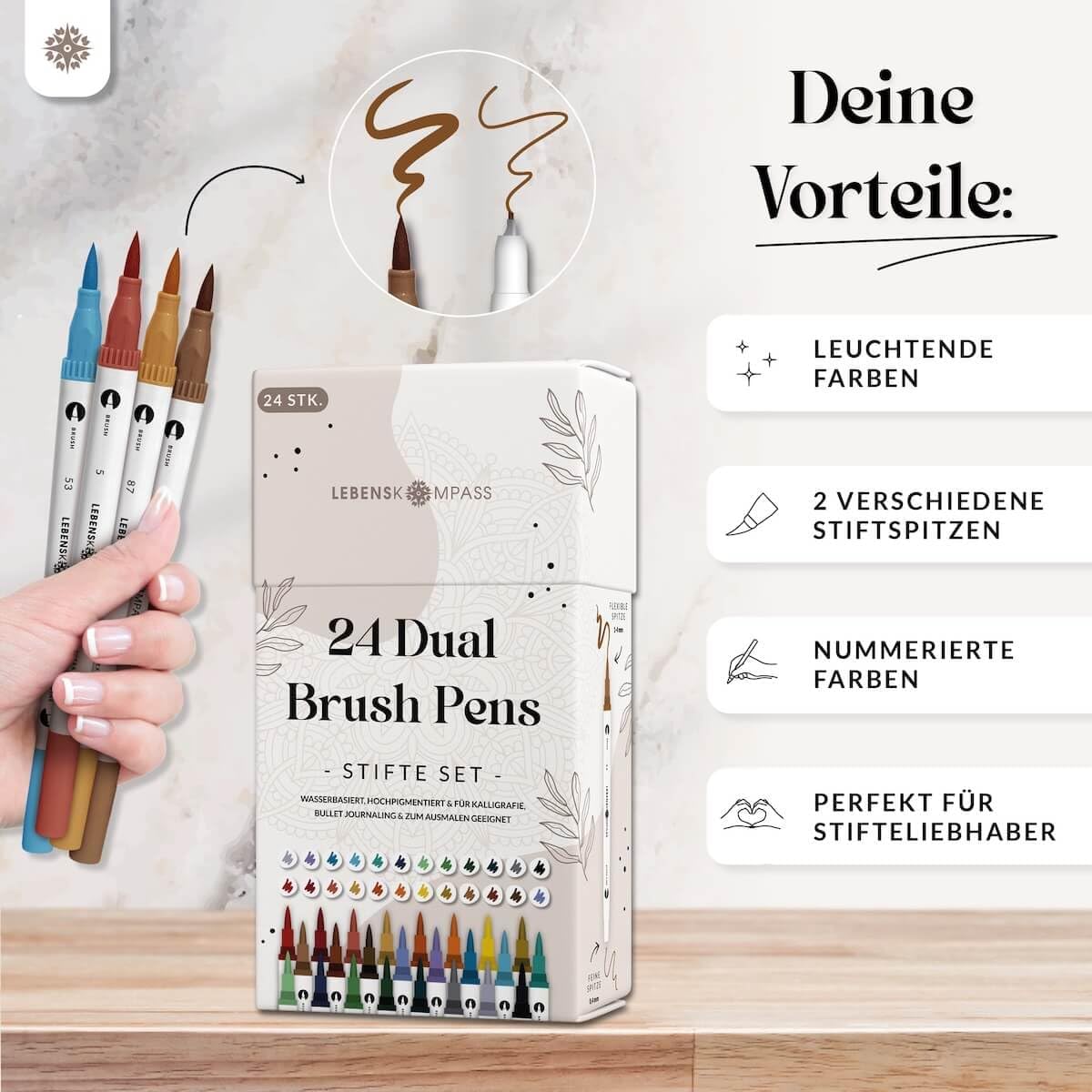 Detalle 1 de LEBENSKOMPASS Brush Pen Set 24 Farben