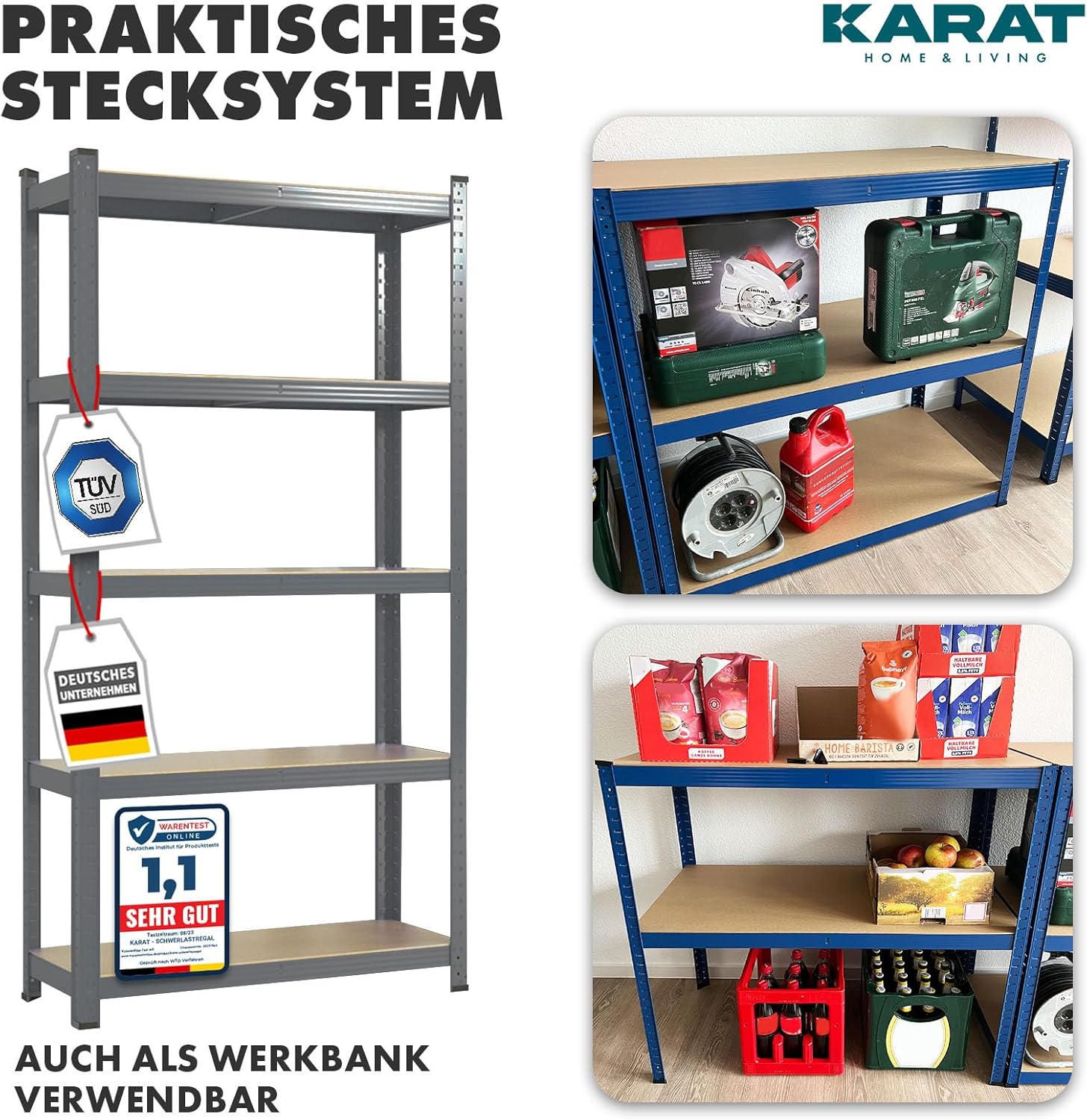Thumbnail 3 de KARAT Schwerlastregal, 2er Set, 50 x 100 x 200 cm – 5 verstellbare Böden, Grau