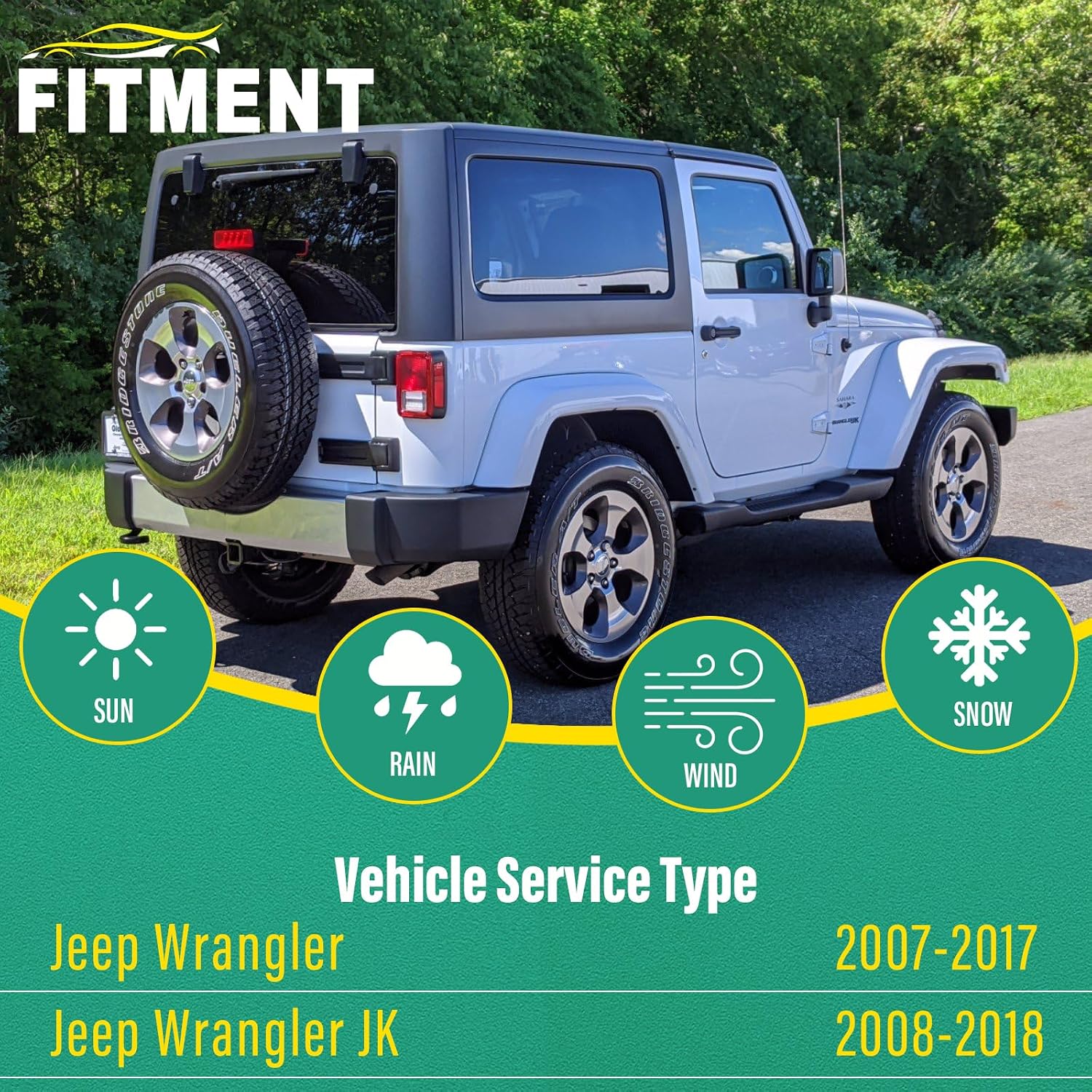 Thumbnail 1 de 15/15/13-Inch 3-Pack Windshield Wiper Blades for Jeep Wrangler (2007-2017) & Wrangler JK (2008-2018) — Front + Rear Replacement