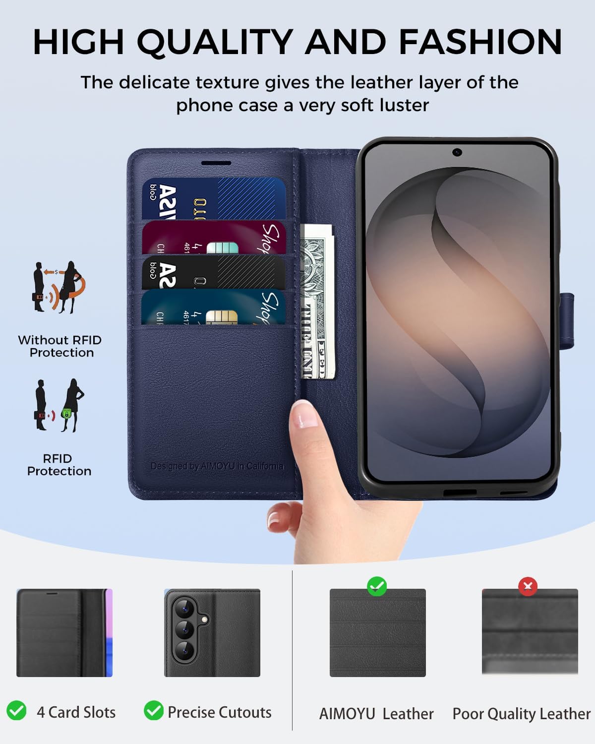 Thumbnail 2 de AIMOYU Galaxy S26 5G Flip Wallet Leather Case with RFID Blocking – Blue