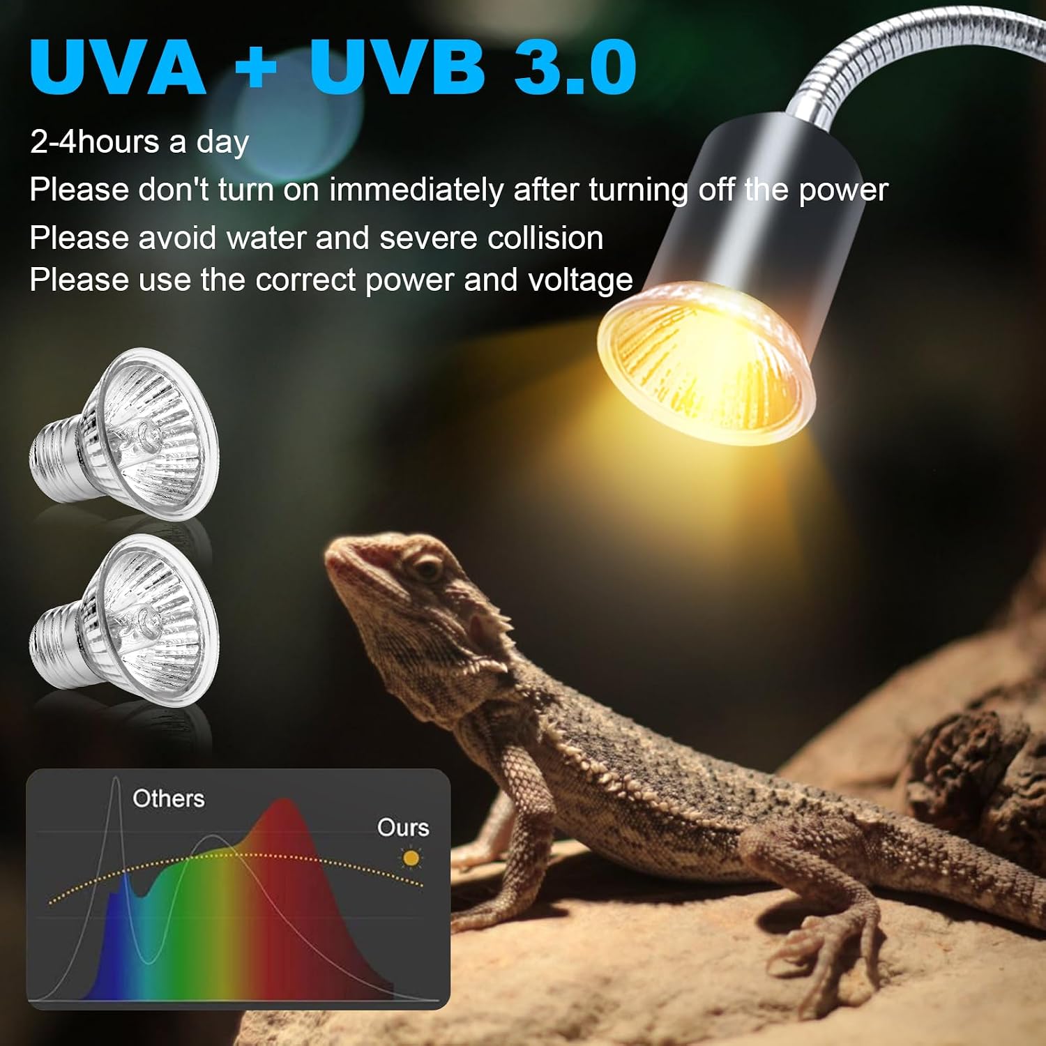 Thumbnail 3 de vsshe Lampe Reptiles Chauffante – Kit double ampoules E27 50W UVA/UVB avec bras rotatif 360° pour reptiles et plantes