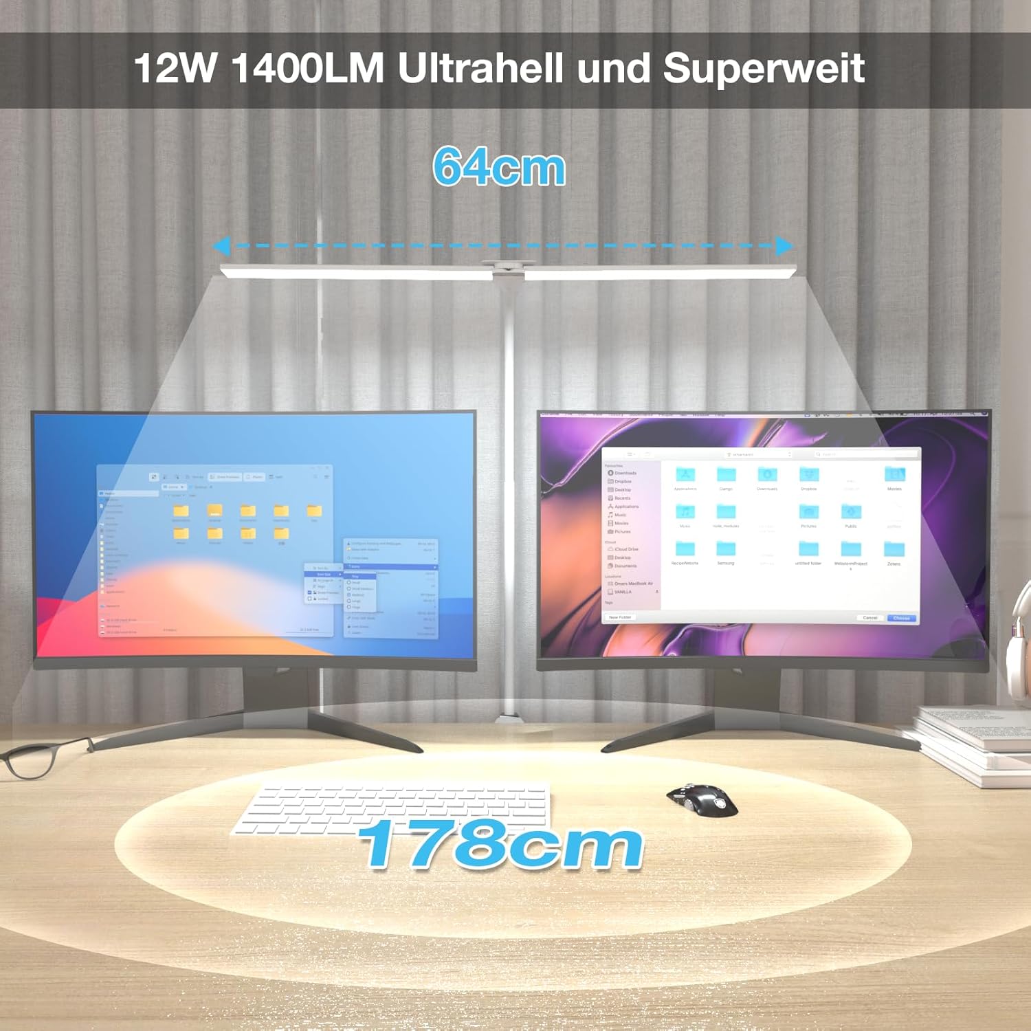 Thumbnail 1 de Hensam Schreibtischlampe LED – vielseitige Büro-Beleuchtung mit Schwanenhals und Doppelkopf-Design