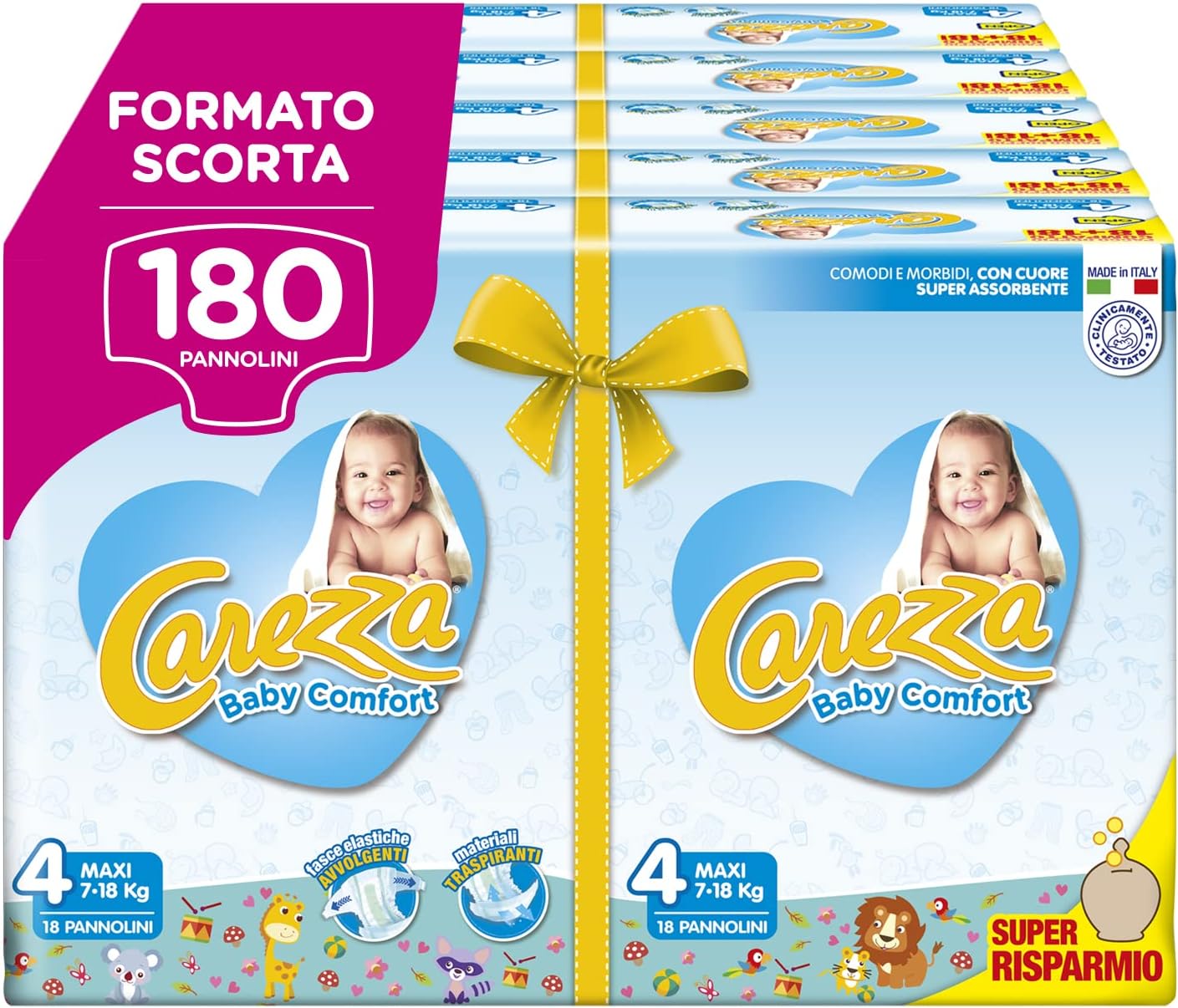 Detalle de Carezza Baby Comfort Maxi | Taglia 4 (7-18 kg) – 144 pannolini: comfort, asciutto e sicurezza Made in Italy