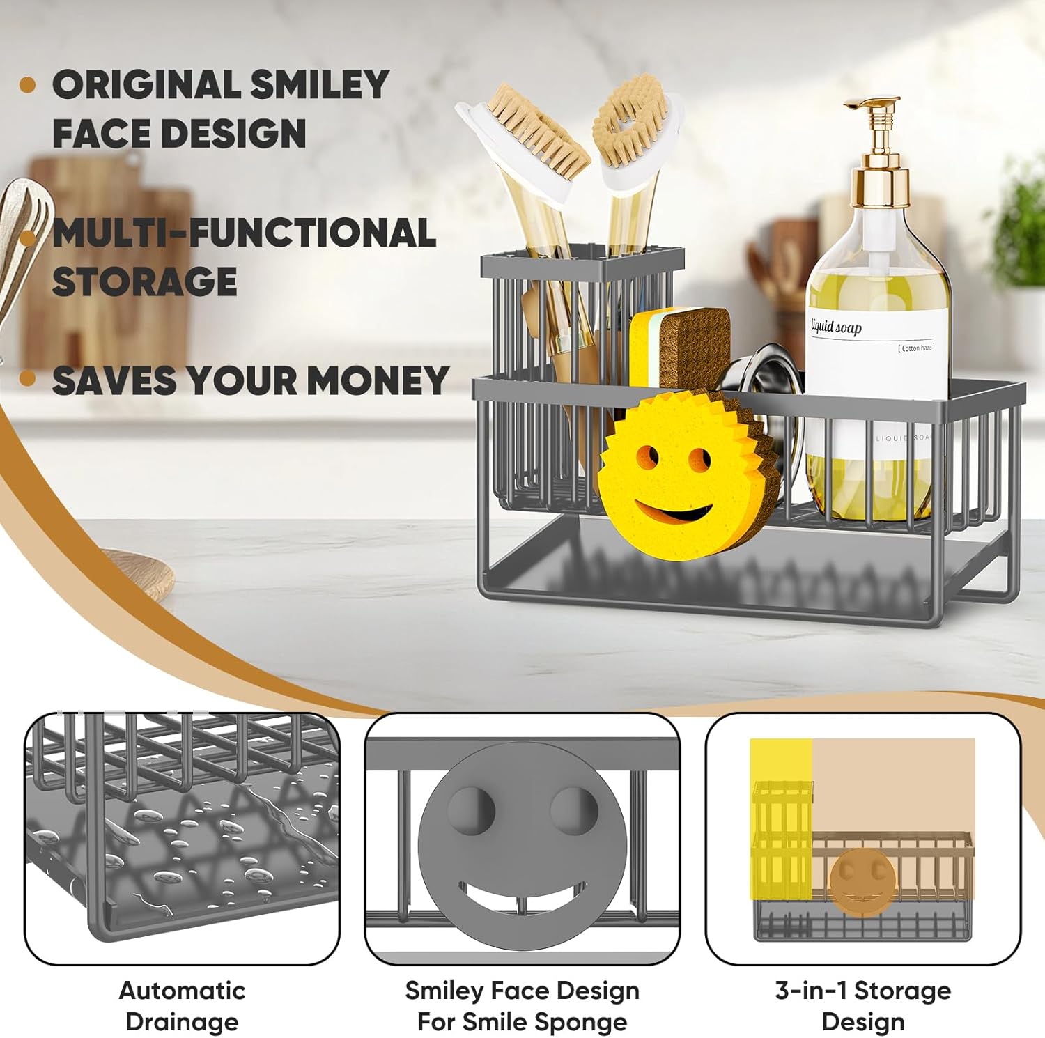 Thumbnail 2 de Taugast Sponge Holder Smiley Face, Self-Draining 🧽