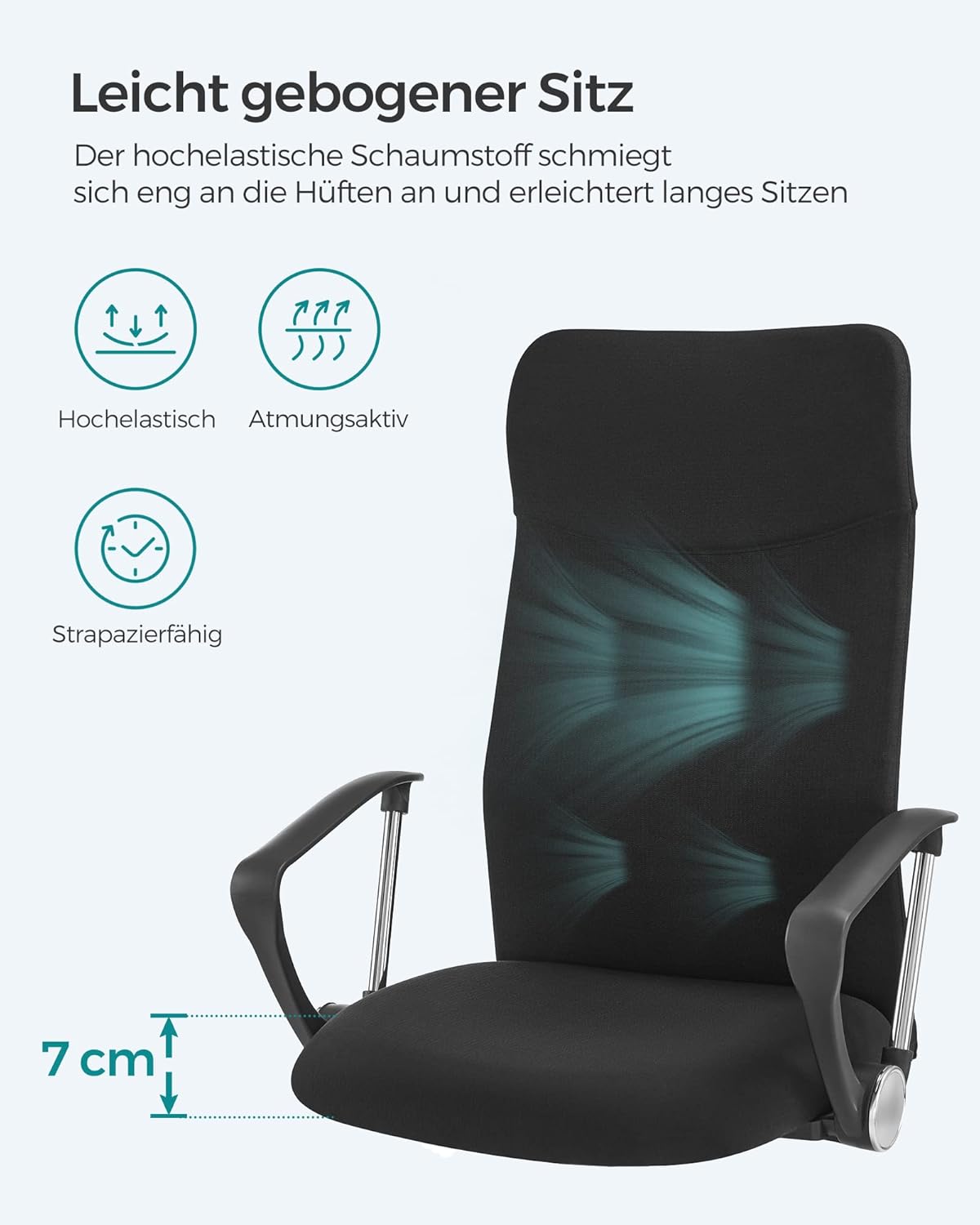 Detalle 2 de SONGMICS OBN034B01 Bürostuhl mit S-förmiger Rückenlehne, höhenverstellbar und neigbar bis 120 kg