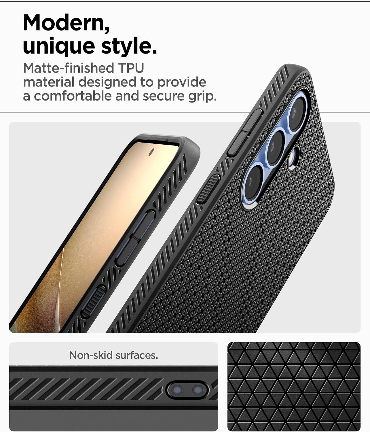 Detalle de Spigen Liquid Air Hülle für Samsung Galaxy S25 – leichtes TPU mit Air Cushion und Anti-Rutsch (Schwarz)
