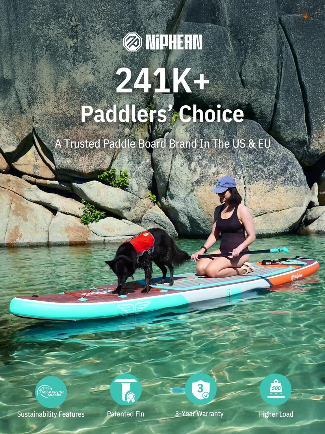 Detalle 2 de Niphean (Extra Large) Inflatable Paddle Board (SUP) for 2+1 People, 500 lbs Capacity with Accessories