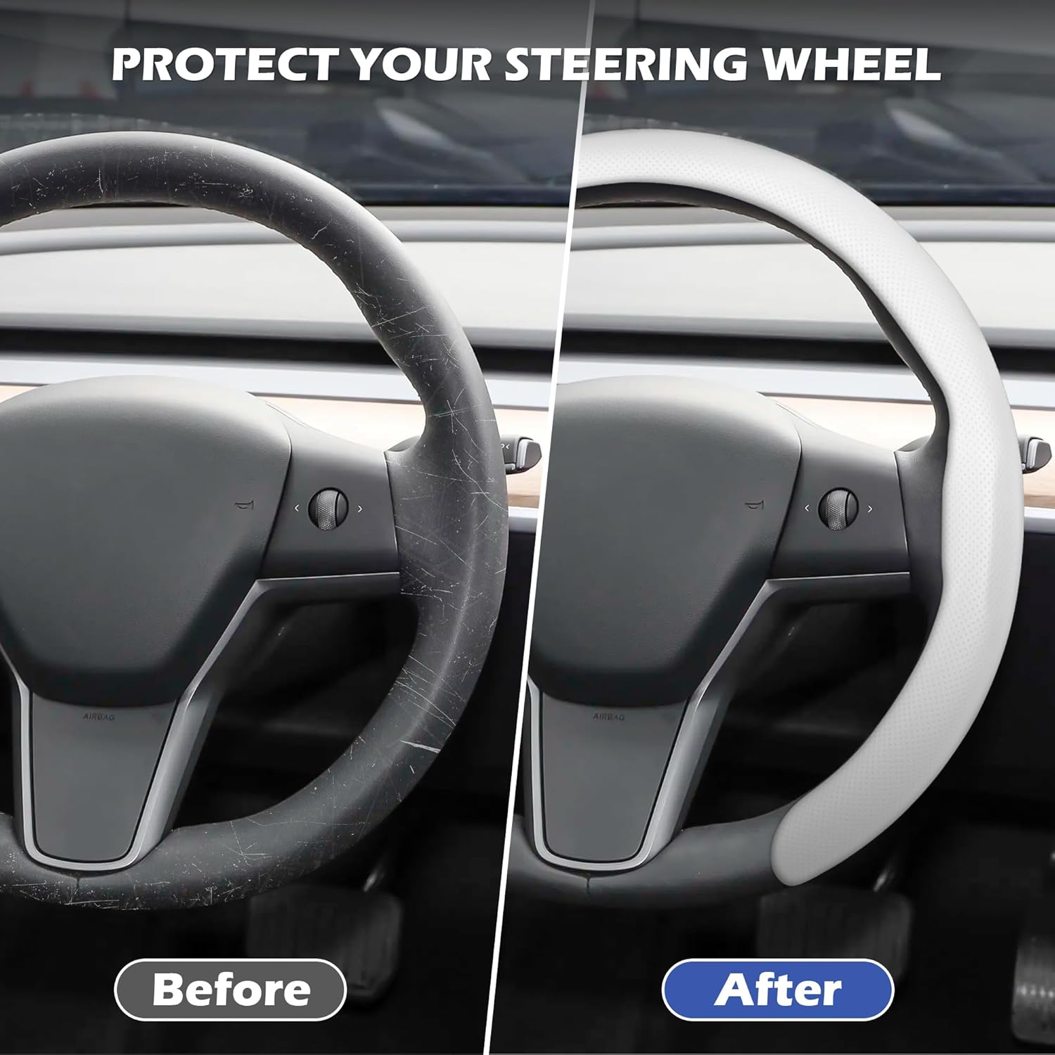 Thumbnail 1 de Frani Nappa Leather Steering Wheel Cover — Universal 15 Inch, Premium Non-Slip Comfort Grip