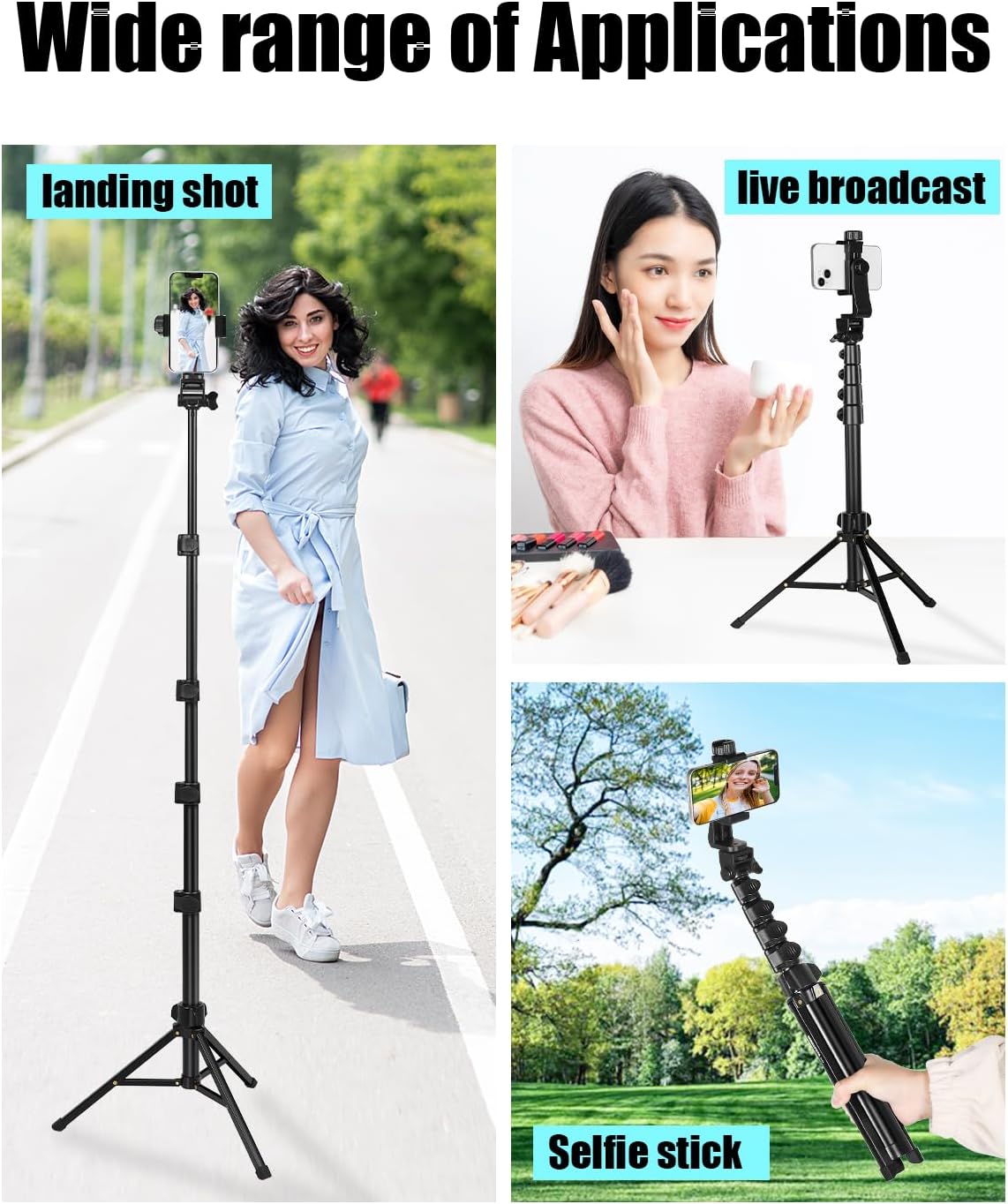 Thumbnail 1 de CAMBOFOTO 66" /168cm phone tripod: compact selfie stick + 360° swivel stand