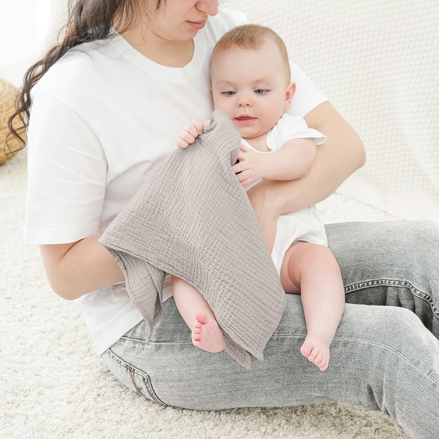 Thumbnail 1 de Bearmoss Moltontücher Baby aus 100% Baumwolle, 4er Set Musselin-Spucktücher 60x60 cm (Aprikosenblüten)