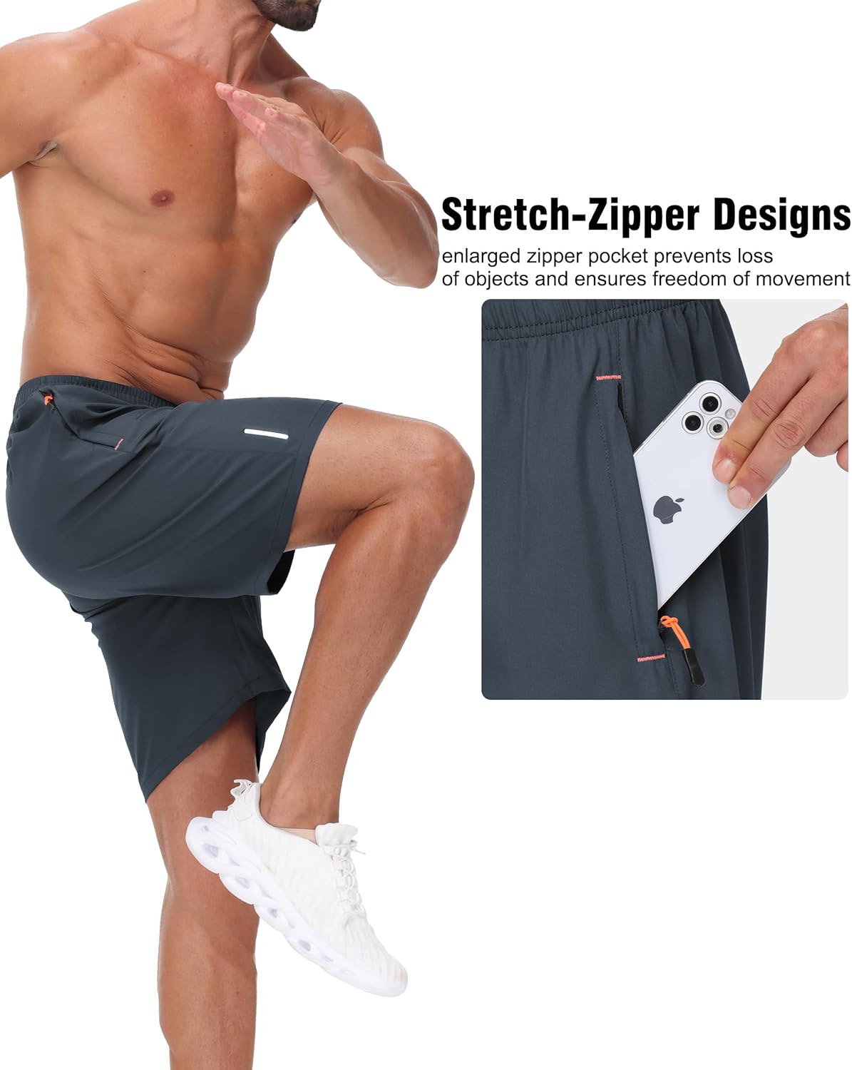 Thumbnail 2 de Zoofly 3er Pack Sportshorts Herren – Kurze, atmungsaktive Freizeit- und Trainingshosen mit Reißverschluss-Taschen