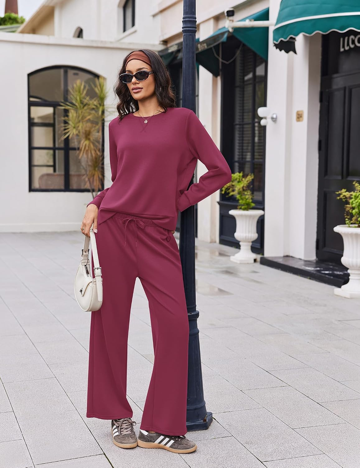 Detalle 2 de Ekouaer Women's Lounge Set, Wide-Leg Pants