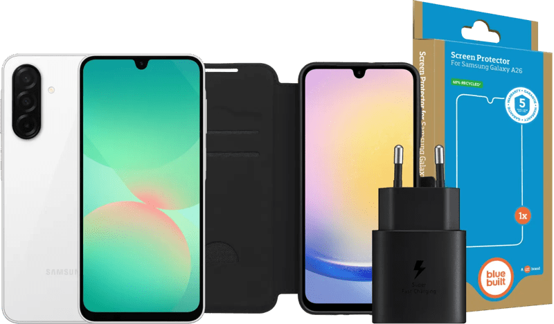 Detalle de Samsung Galaxy A26 128 GB Weiß 5G – mit Ladegerät 25 W und Komplett-Zubehörset