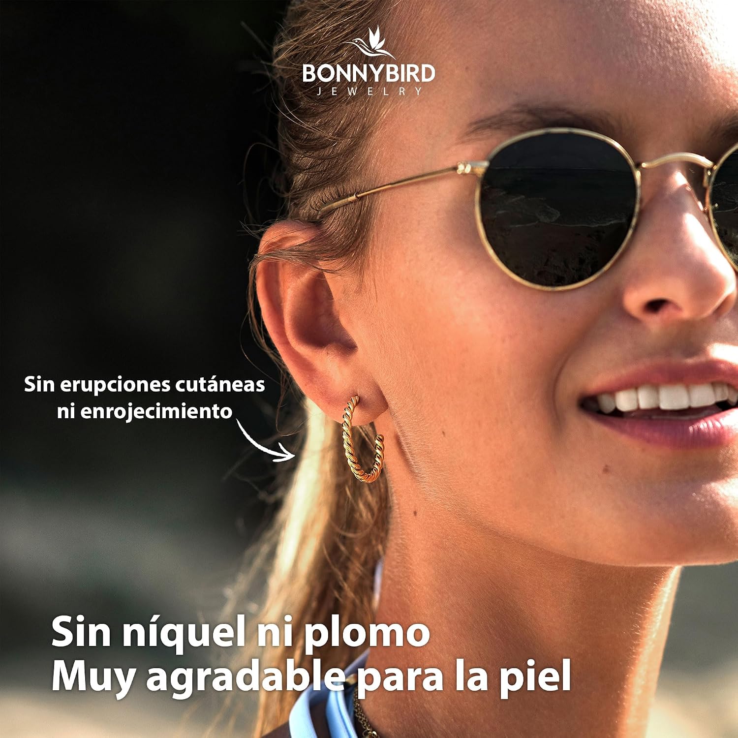Detalle 2 de BONNYBIRD Pendientes aro 26 mm acero inoxidable