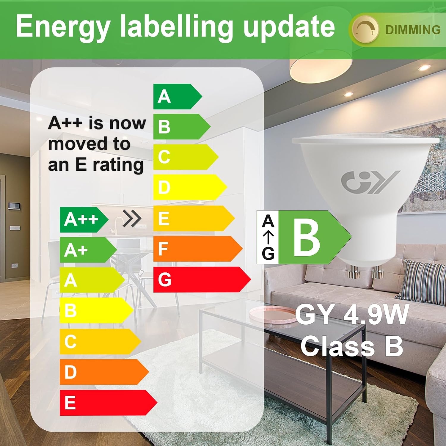 Thumbnail 6 de GY GU10 dimmbare LED-Lampe, 4,9 W warmweiß (3000 K) – ersetzt 75 W, 120° Abstrahlwinkel, 10er-Pack