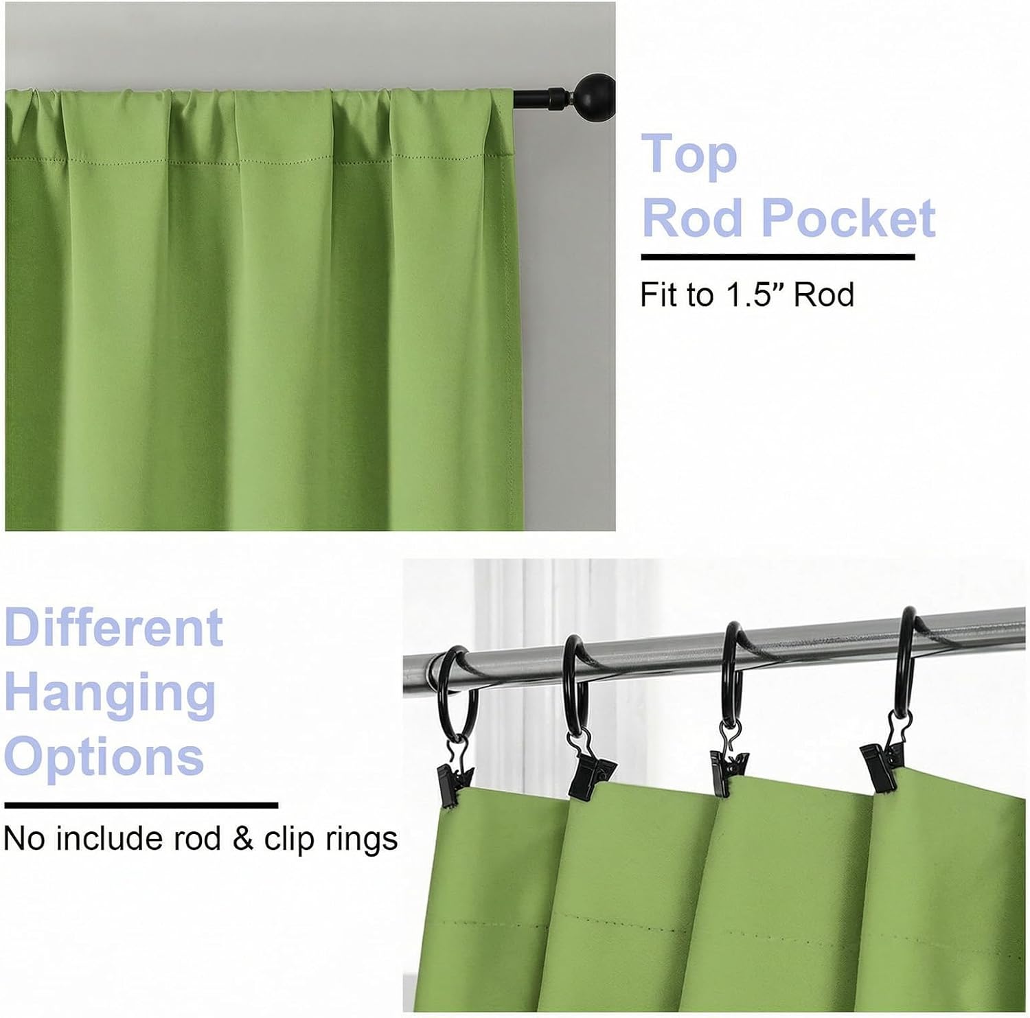 Thumbnail 3 de Simplebrand Ava Lime Short Blackout Curtains for Bedroom – 2 Panels, 40W x 54L Each