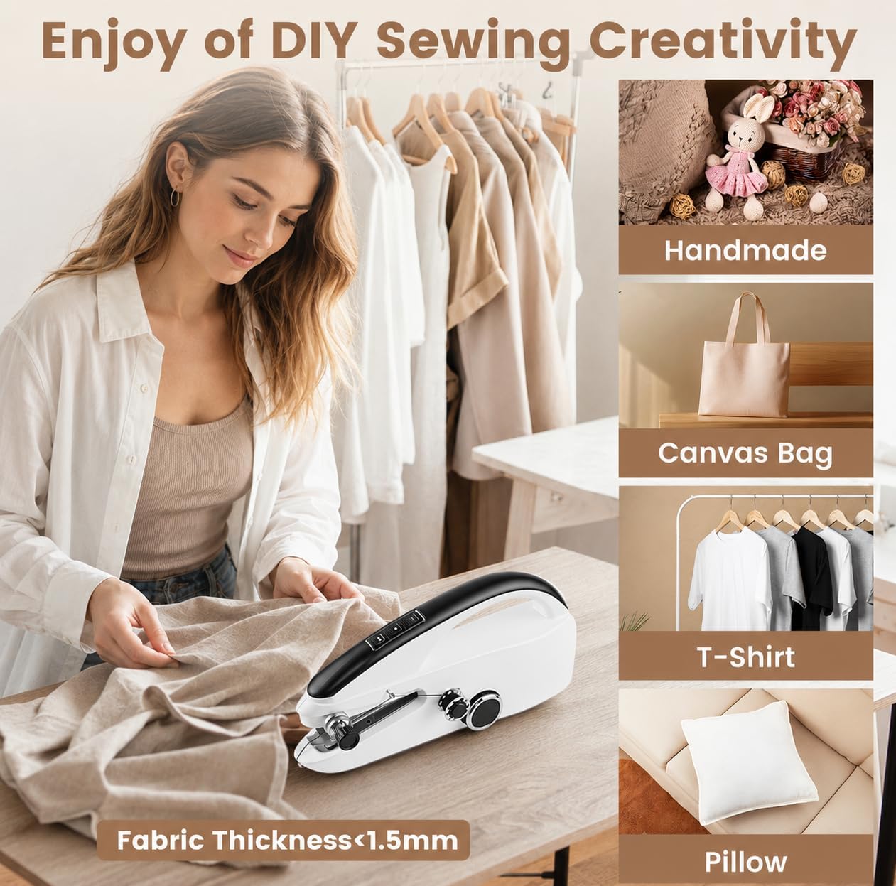 Thumbnail 5 de CINAMON Handheld Sewing Machine: A compact, dual‑power helper for quick mends and small projects
