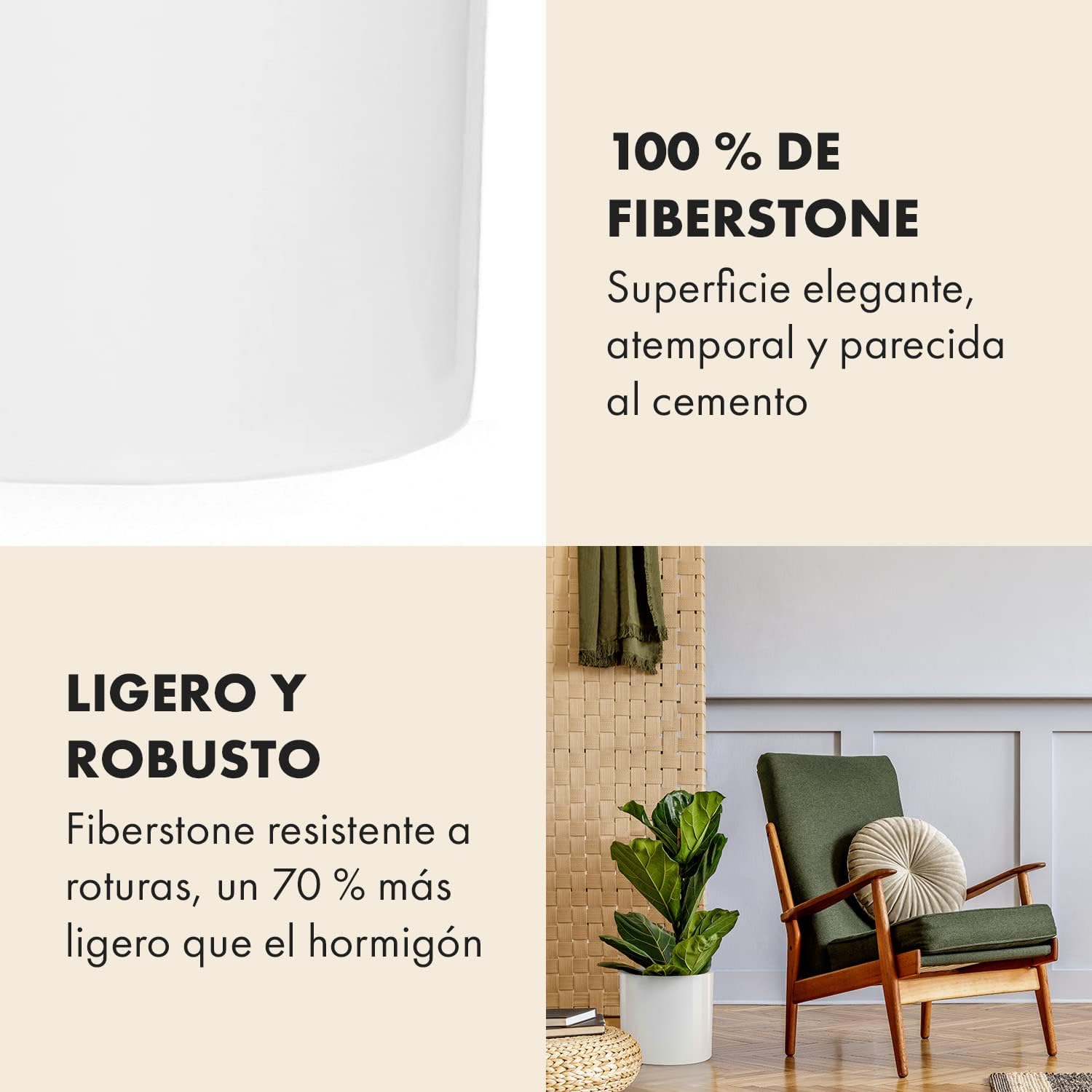 Detalle de Fox&Fern Maceta S Blanca 🪴 con drenaje de agua