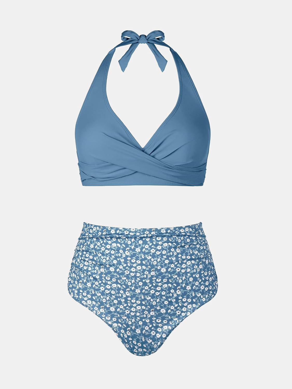 Thumbnail 5 de CUPSHE Damen Bikini Set V-Ausschnitt Neckholder Wickeloptik, High-Waist, Blumenmuster – Zweiteiliges Badeoutfit