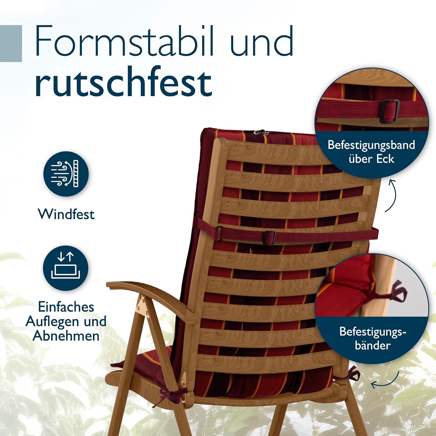 Detalle de Beautissu 5er Set Premium Hochlehner Auflage Kopfpolster 120x50 cm Sun-HL – 8 cm Polster, rutschfest, UV-beständig
