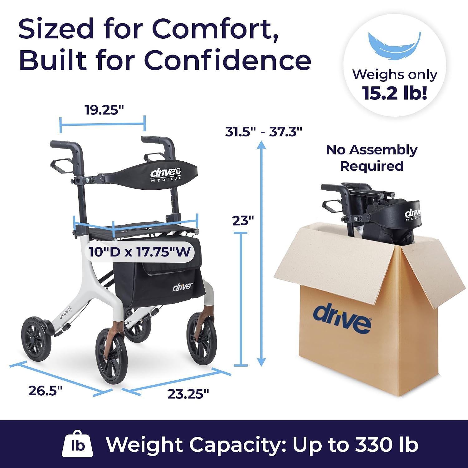 Detalle 2 de Drive Medical AeroWalk 10277WT Folding Rollator with Seat, 14.5 lb, White