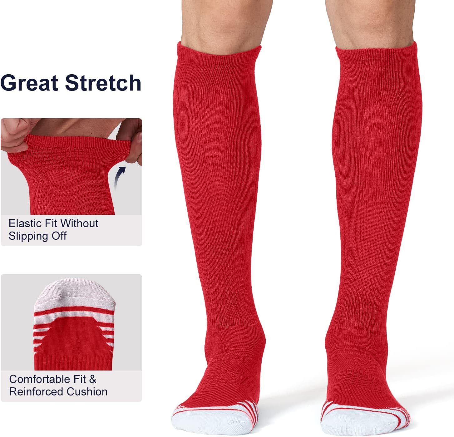 Thumbnail 5 de FITRELL 2/3 Pack Knee-High Baseball, Soccer & Softball Socks for Kids, Youth & Adults