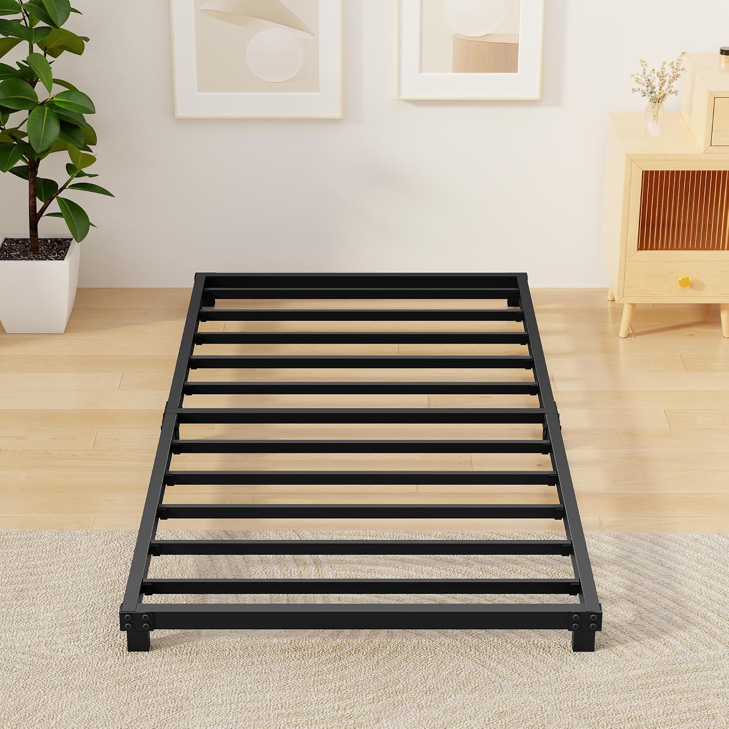 Detalle de Lurxhome LH-0015-T Twin Metal Bed Frame, 4-Inch Low Profile
