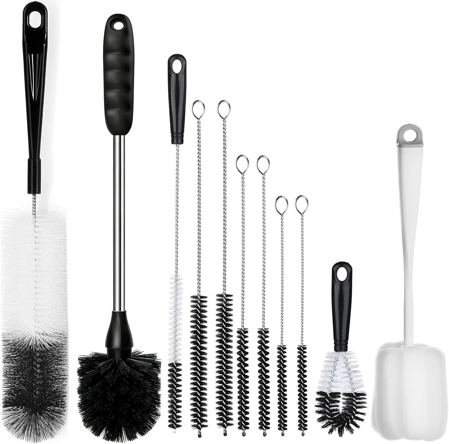 Detalle de ALINK brush11black 11-Piece Bottle Cleaning Brush Set with Long-Handle and Straw Brushes