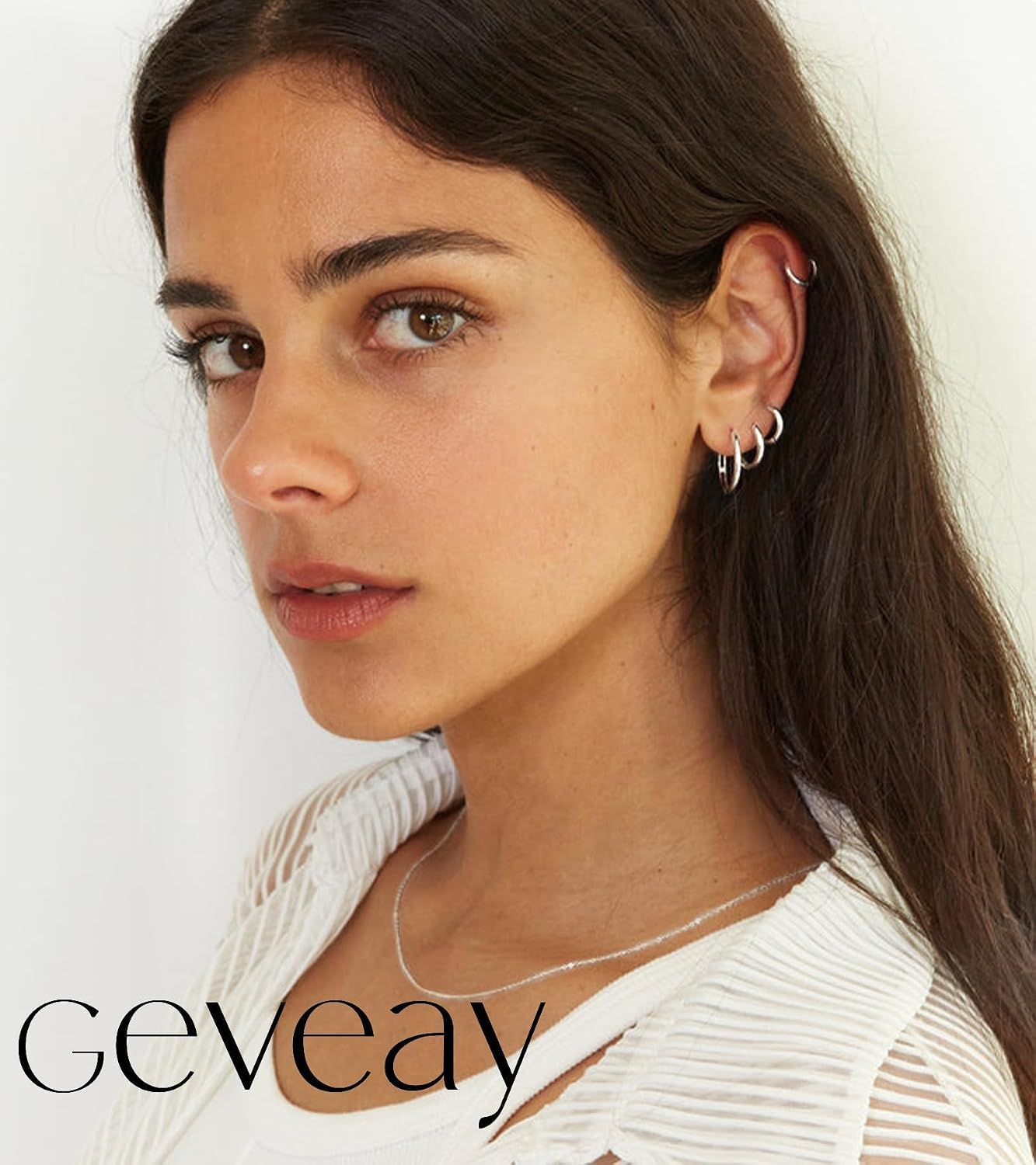 Thumbnail 6 de Geveay sterling silver hoop earrings set for women (5 pairs) – small huggies, helix and cartilage sizes
