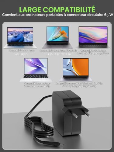Detalle de PowerPortnerLink chargeur 65 W pour ordinateur portable ASUS, entrée 100-240 V