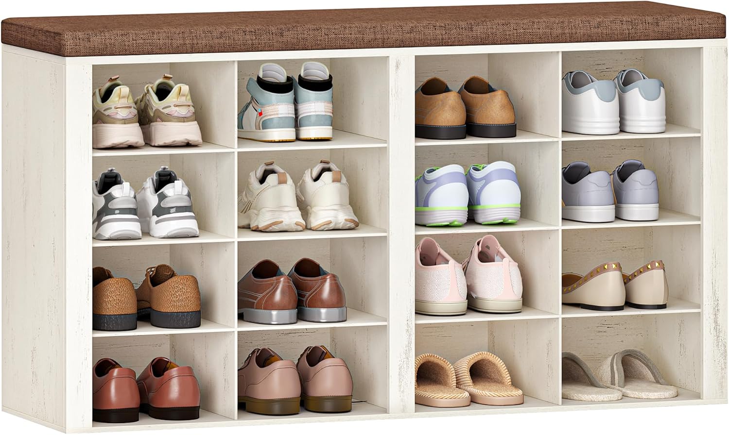 Hzuaneri banc à chaussures blanc SB25614KA avec siège et rangement (16 compartiments, coussin)