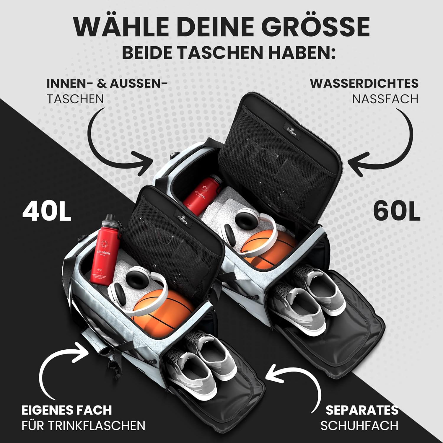 Thumbnail 1 de Sporttasche Trainingstasche mit Rucksack-Funktion, Schuhfach und Nassfach – 60 L