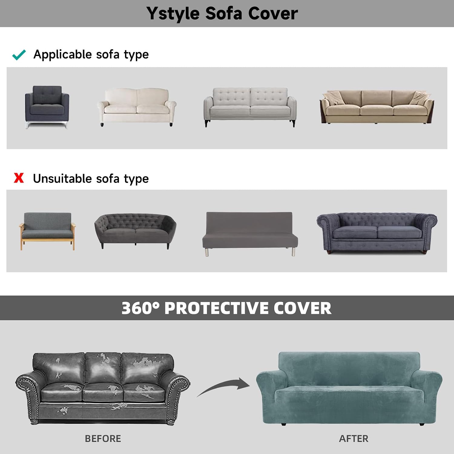 Thumbnail 6 de Ystyle Copridivano in velluto elasticizzato universale per divano 1 posto con braccioli, antimacchia antiscivolo, grigio-blu